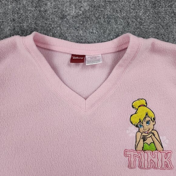 Disney Tinker Bell Sweatshirt Womens XL Pink Long Sleeve V Neck Cozy Fleece - Picture 10 of 14